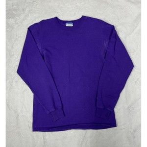 Champion Solid Purple Crewneck Long Sleeve Shirt Logo Men's Size Medium
